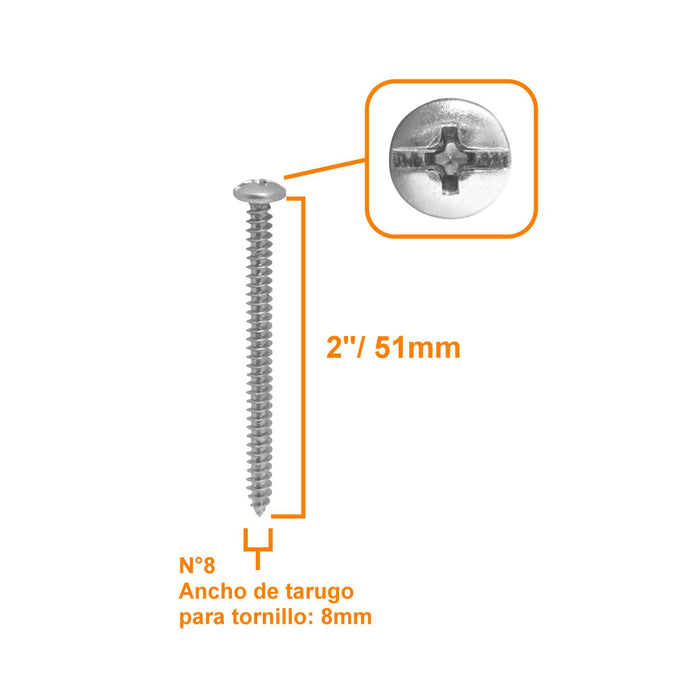 Tornillo Cruz Plata 8x2 L-51mm 20uds. Clickbox