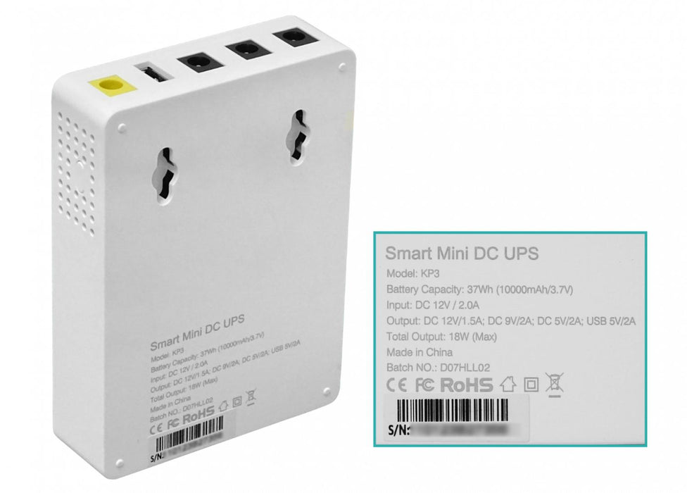 UPS DC 37Wh con Entrada 12V-2A y Salida USB/Plug Clickbox